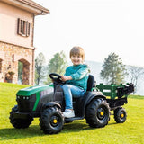 Kids Battery Powered Electric Tractor with Trailer Toddler Ride On Ground Loader w/ 2 Speeds Treaded Tires