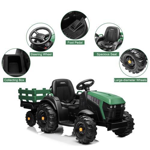 Kids Battery Powered Electric Tractor with Trailer Toddler Ride On Ground Loader w/ 2 Speeds Treaded Tires